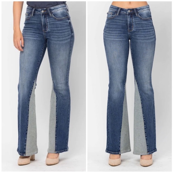 Judy Blue Frankie Two Tone Panel Flare Jeans [5100] - Picture 2 of 12